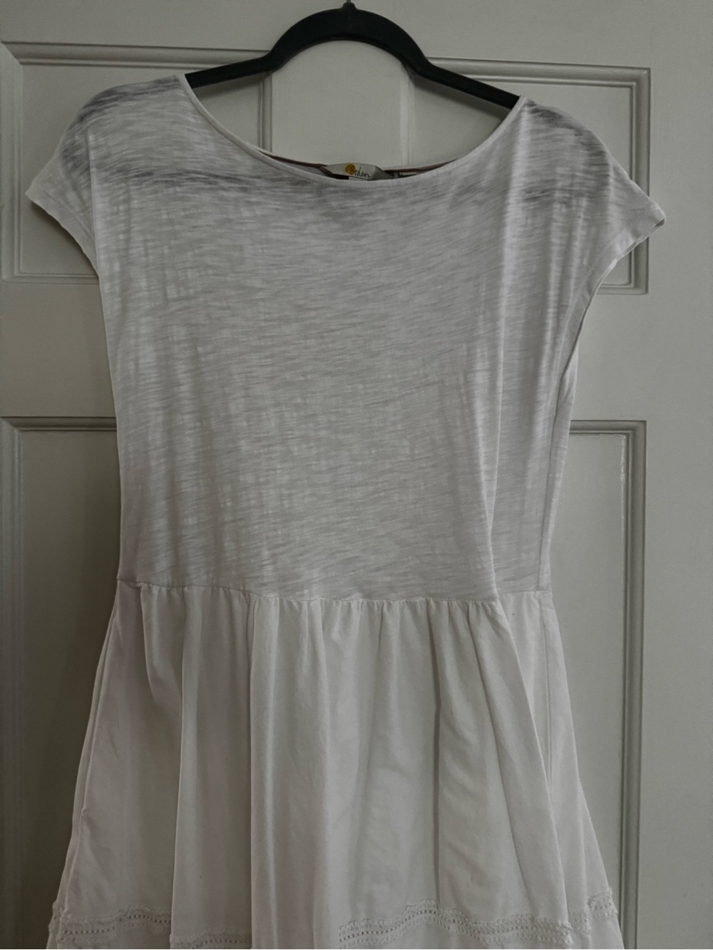 Boden White Eyelet Tiered Casual Midi Dress - Picture 3 of 5